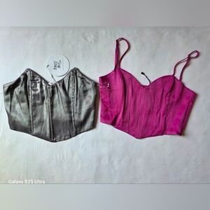 Zara Vibrant Pink and Princess Polly NWT Sleek Silver Crop Tops